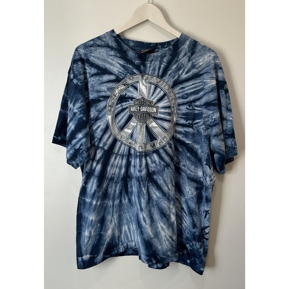 Harley Davidson Peace Of Mind Blue Tie Dyed Single Stitch T Shirt Mens Large VTG